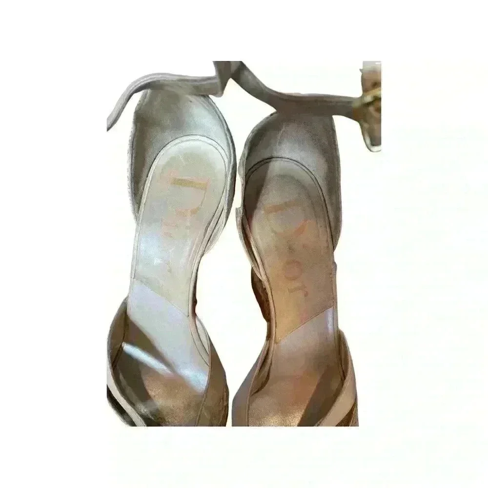DIOR Womens Shoes Natural Open Toe Wedge Sandals Made in Italy Heels Size 37.